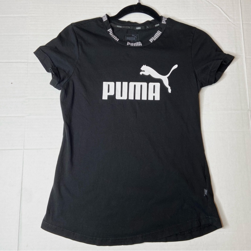 Women's Puma Black Short Sleeve T-Shirt Size S Sporty Athletic Cotton Tee